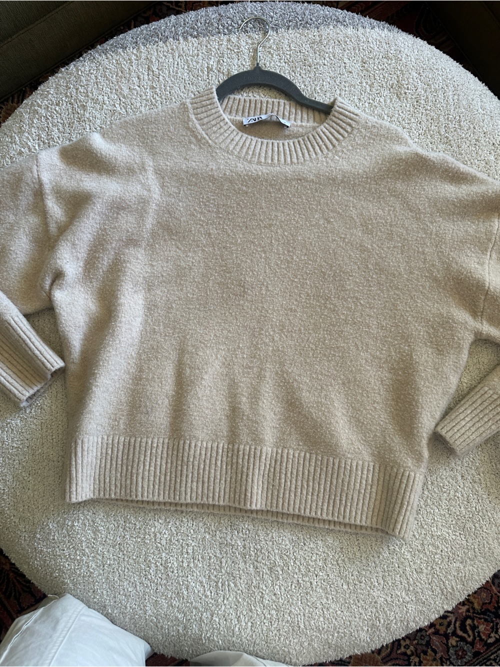 Zara Cream Off-Shoulder Knit Sweater